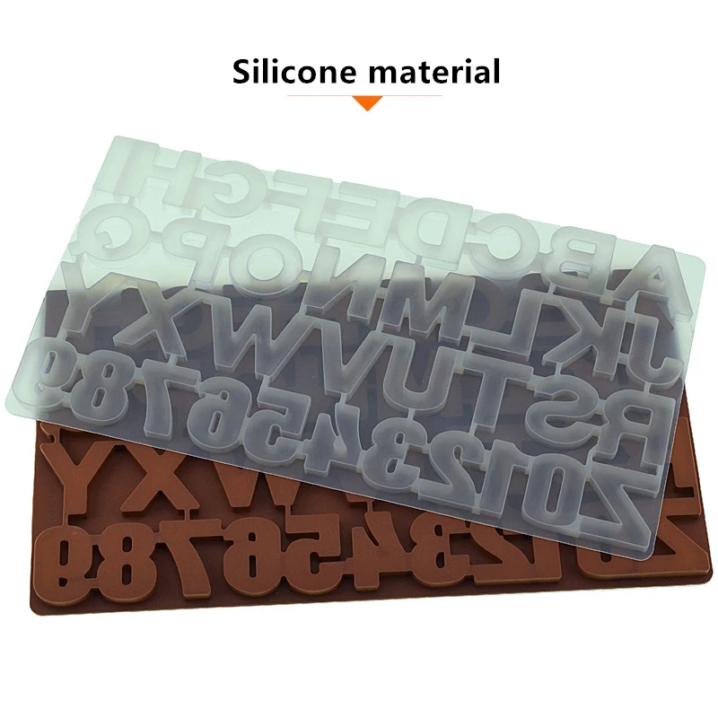 Large 26 letters 0-9 numbers silicone cake mold decoration chocolate ice tray jelly pudding baking utensils