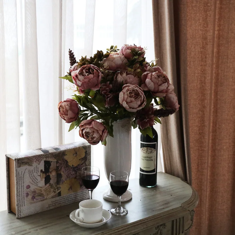 47cm 13 Heads Home Wedding Decoration Modern Artificial Silk Peony Flowers Bouquets Bunch