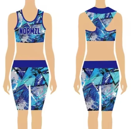 high quality Cheerleading Athletic Custom Made Sublimation Sports Bra and short sets