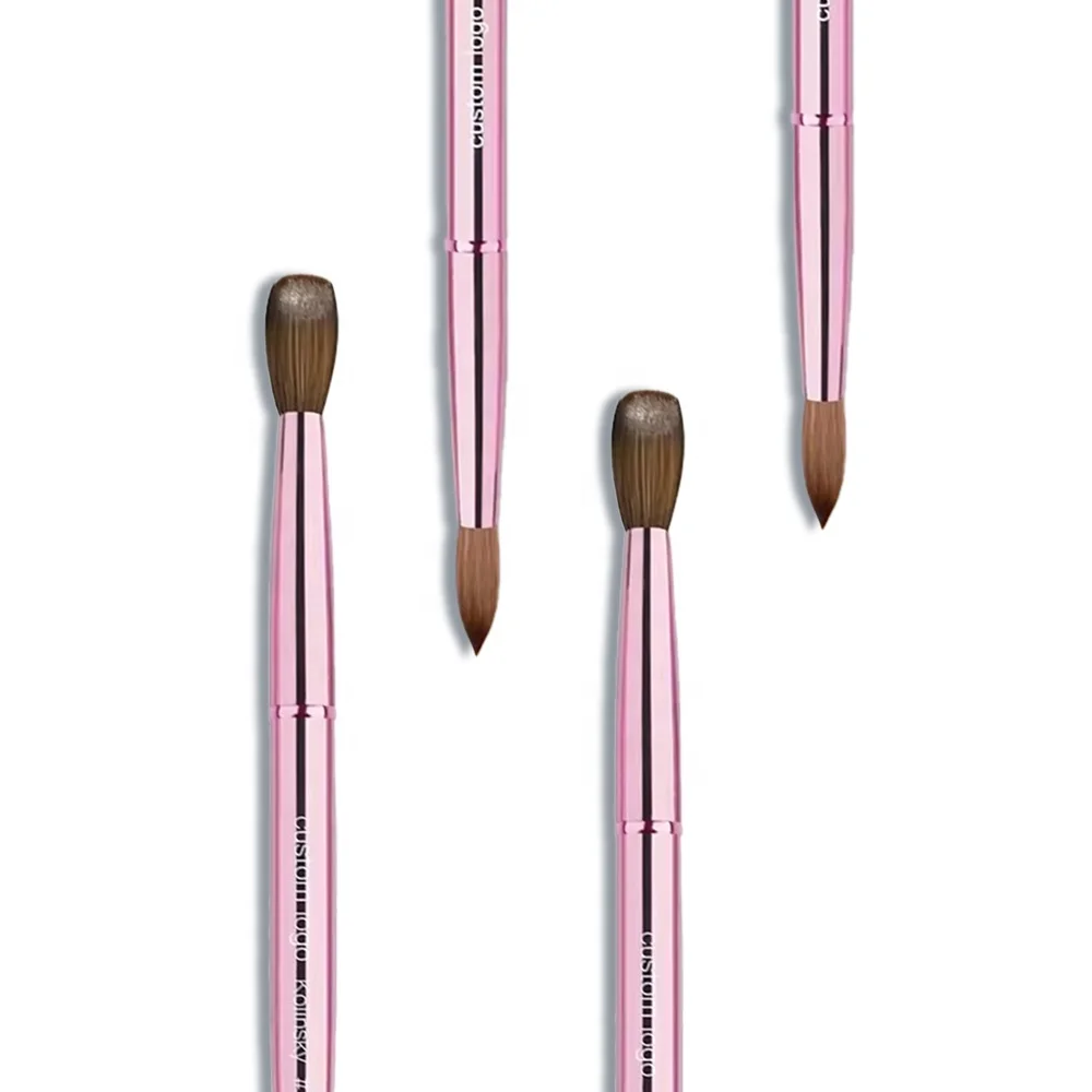 2024 Nail Salon Quality Pure Kolinsky Nail Brush Pink Metal Handle Private Label Nails Brush Acrylic Kolinsky Natural Hair