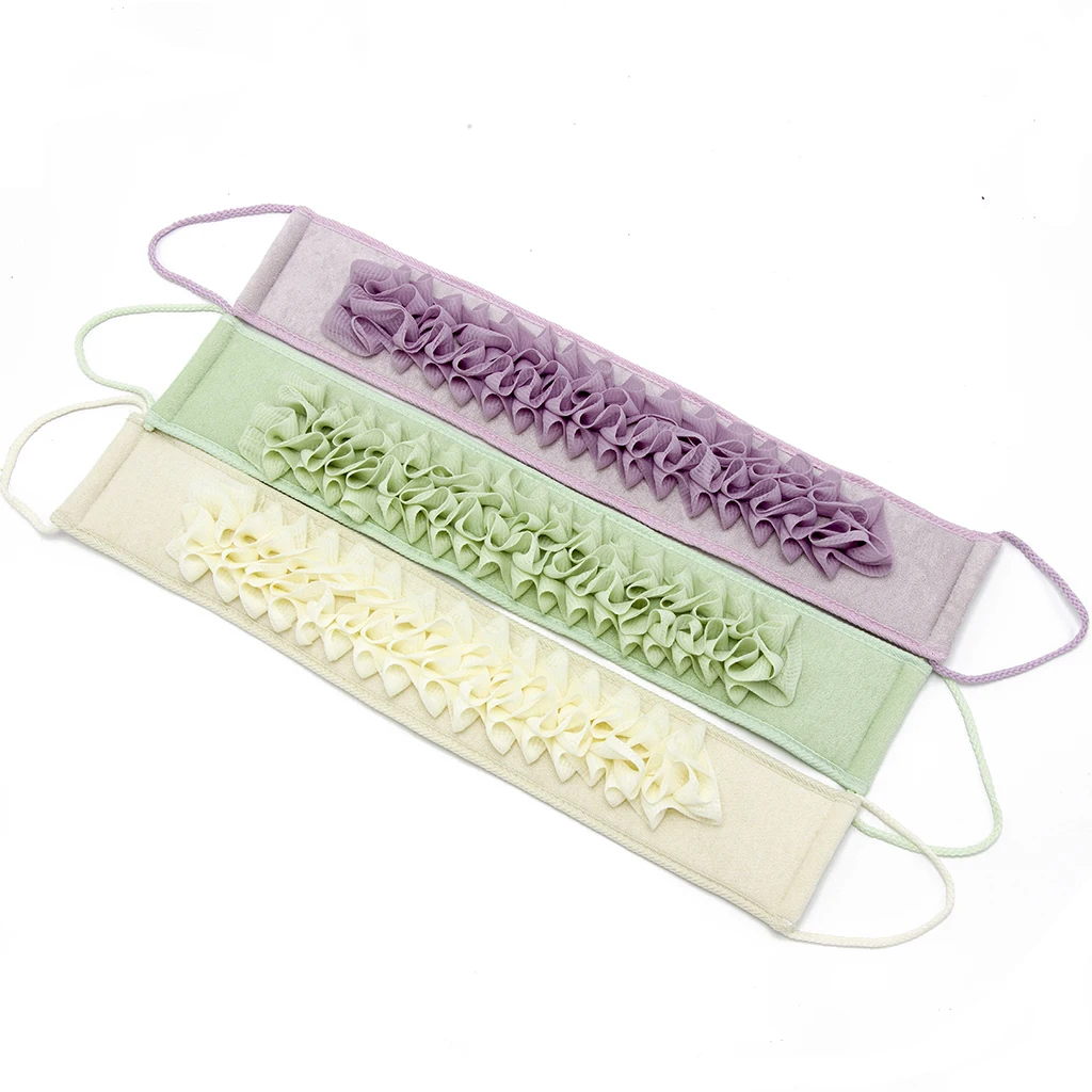 Exfoliating Back Strap Loofah Body Scrubber Terry Cloth Mesh Back Scrub Puffs Bath Massager Sponge with Rope Handles for Shower