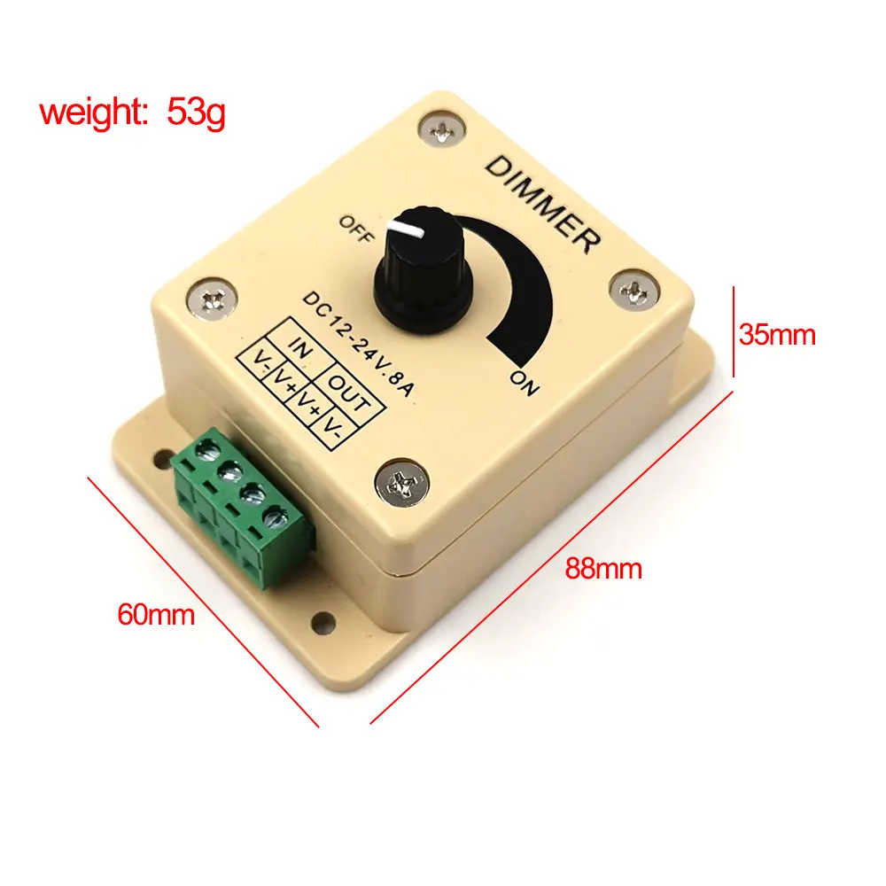 12-24V 8A 100W Dimmer for 12V 24V LED Lights Manual Switch Stepless Dimmer Single Color LED Lighting Dimming