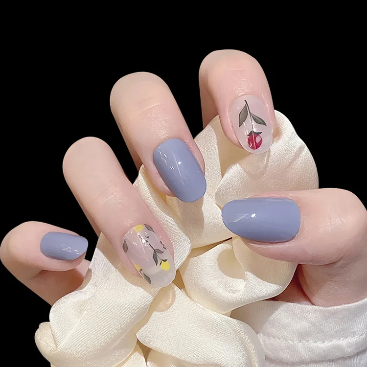 Manicure Art Display Nail Supplies Multi Color My Lady Flower Blue 24pcs Mid Length Nail Art Press On Nails