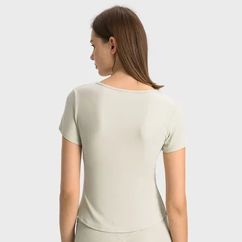 Summer Nude Short-sleeved Top Twisted Knot Hollow Slim T-shirt Square Neck Breathable Back Sports Yoga Top