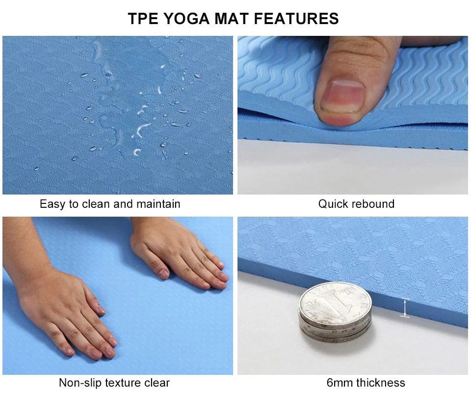 Customized Printing Yoga Mat Single color Tpe Yoga Mat For Fitness,Eco friendly 6mm  Yoga Mat Fitness Sport Tool