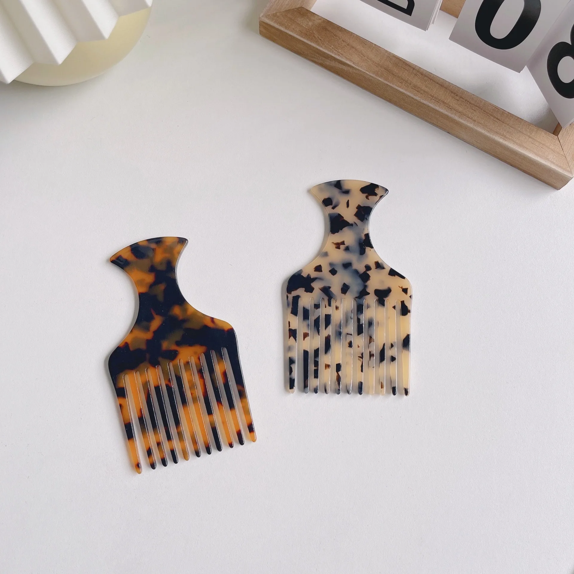 DRS Africa Textured Tortoiseshell Acetate Anti-Static Hair Afro Pick Comb