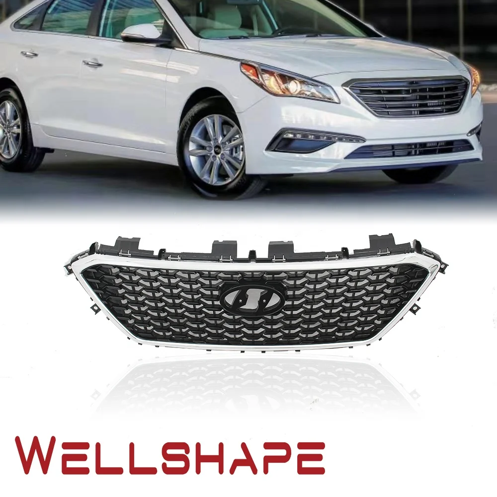 Подходит для Hyundai Sonata 2015 2016 2017 Передняя Верхняя решетка с хромированной отделкой в виде сот