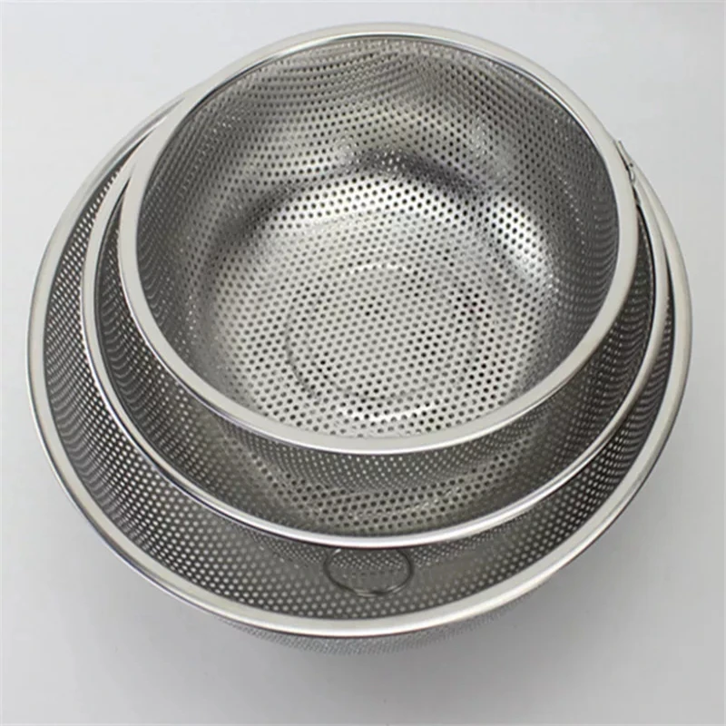 Wholesale Stainless Steel Kitchen Fruit Vegetables Washing Drain Basket Mixing Bowls Set Leach Strainer Colander