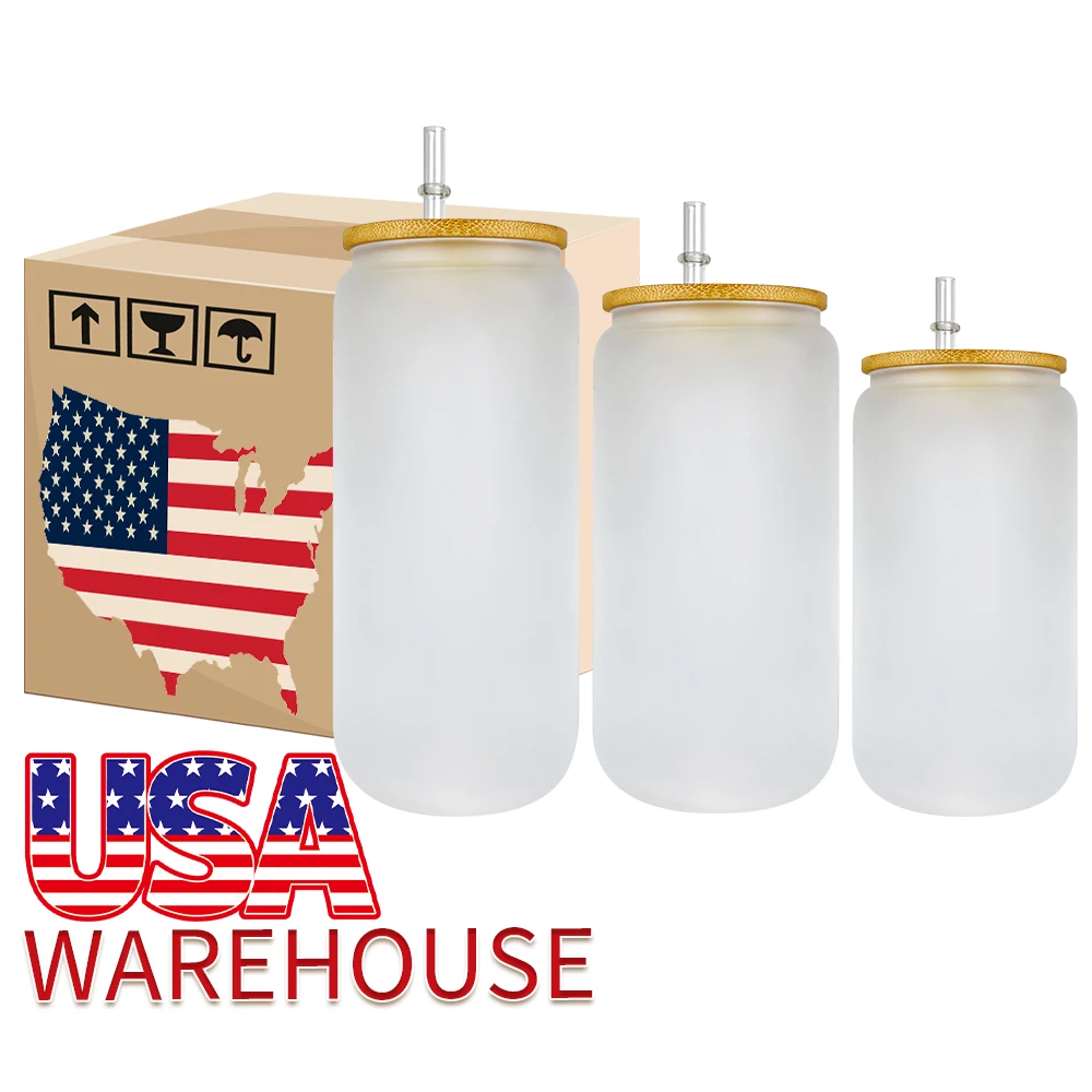 USA warehouse 12oz 16oz 20oz Soda Pop Can Shaped Beer Glasses frosted clear gradient  colorful glass jar For Sublimation