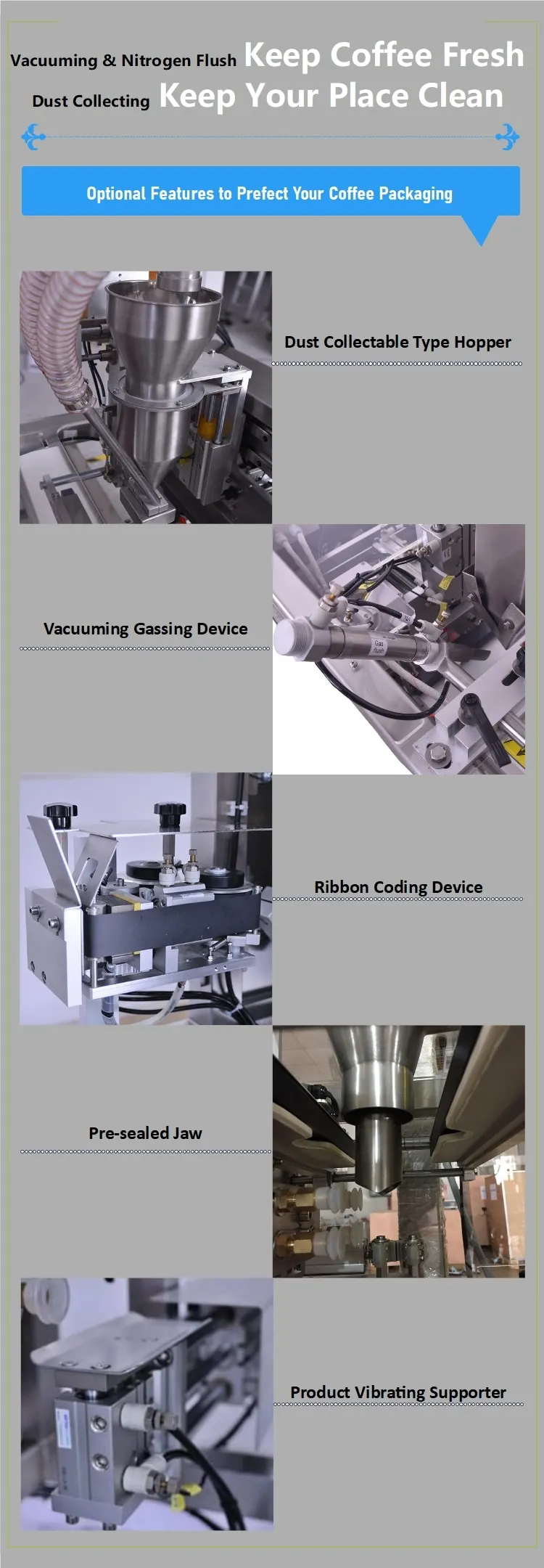 1 Kilo Ground And Whole Bean Coffee Pre-Made Bags Doy Pack System Packing Machine With Vacuum Pump