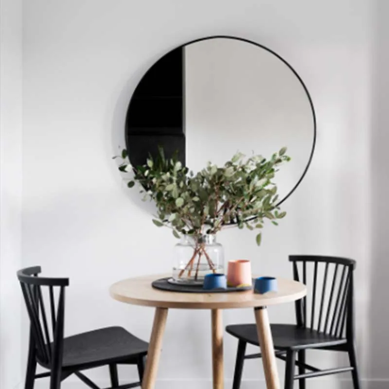 Home Decor Large Size Black Metal Frame Mirror Word Glass Surface Round Wall Mounted Mirror For Bathroom