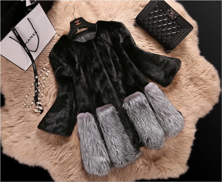 fashion ladies black winter faux fur jacket