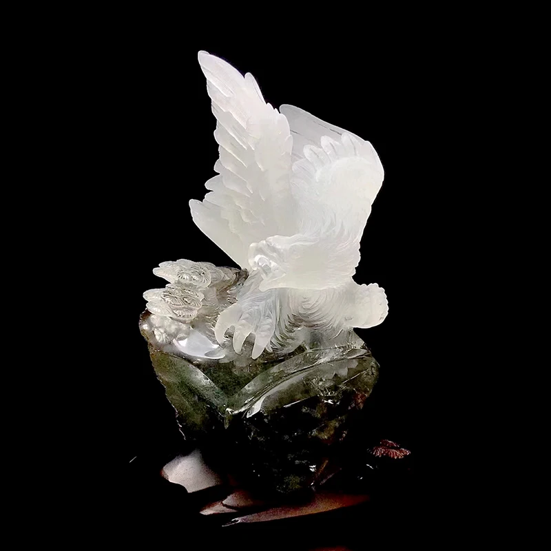 High Quality Green Phantom Crystal Eagle for Decoration  Garden quartz Carved Animal Crafts for Mascot or Gift