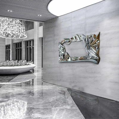 Villa model room wall decorations bathroom mirror frame stainless steel wall decoration rectangular metal wall sculpture art