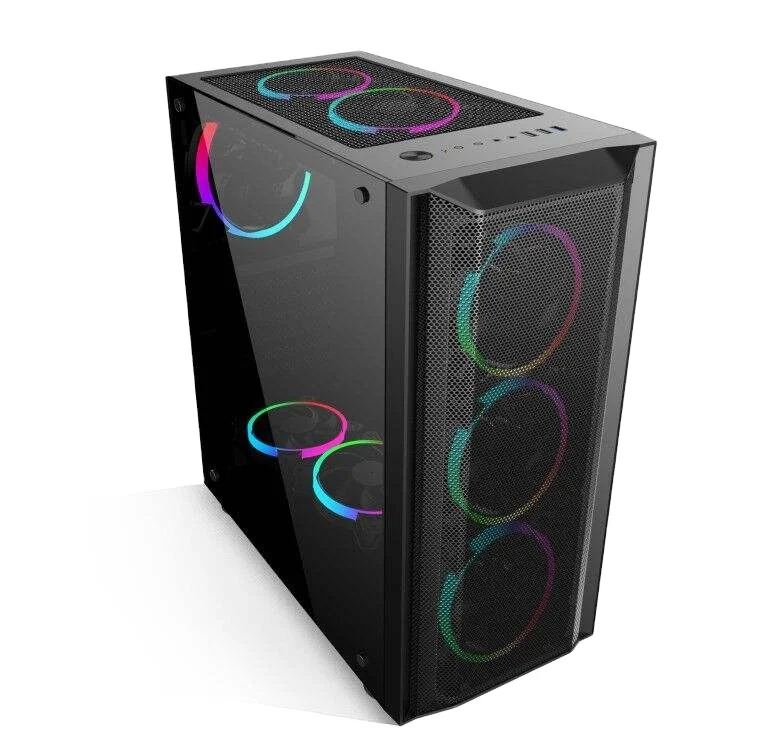 SATE- Gaming Case RGB Fans ATX Case Gaming Tower PC Case With 3PCS 120mm RGB Fans Glass Transparent Panels RGB Lighting K874