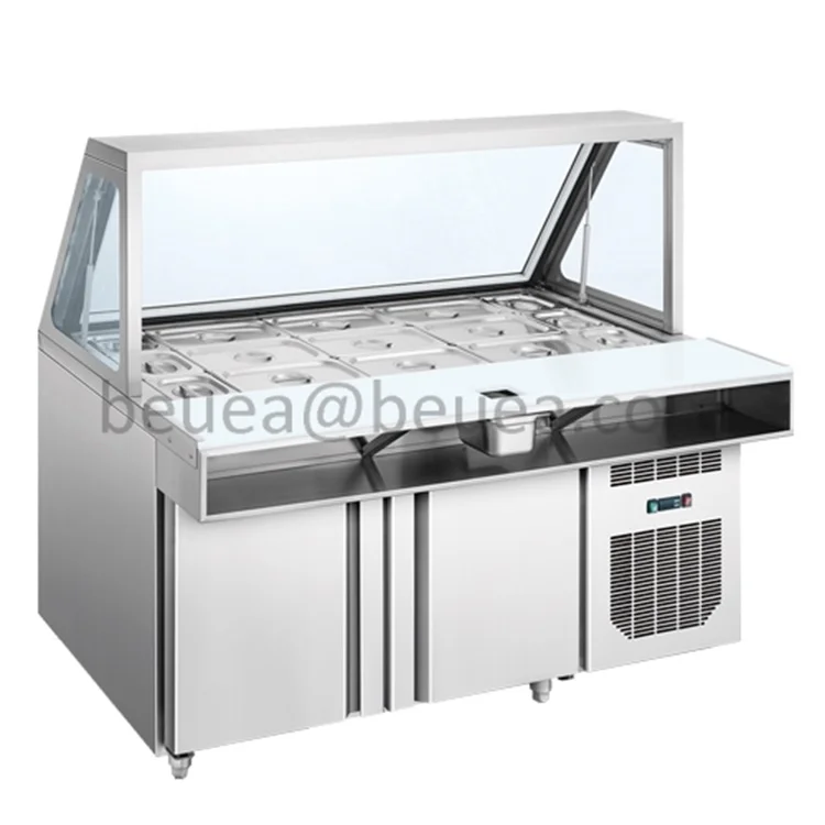 4ft Lift Glass Door Lid Salad Sandwich Pizza Fast Food Showcase Display Refrigeration Equipment