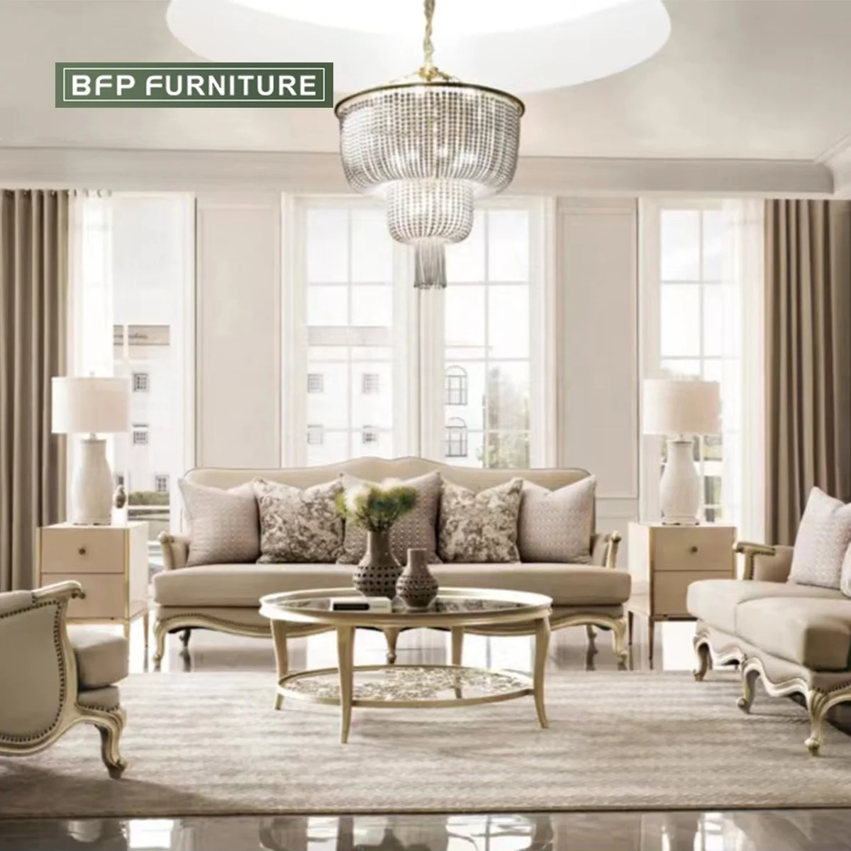 BFP Home One Stop Living room Furniture Classic Hand Carved Furniture Solid wood sofa Royal American Designs Sofa set