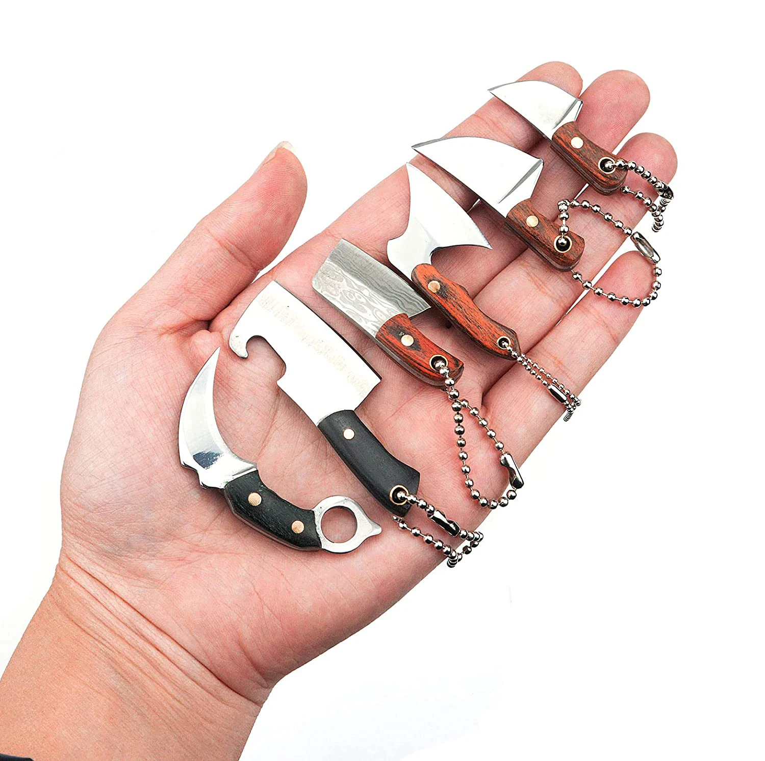 OEM Custom Mini Knife Sheath Keychain Pocket Cutter Set for Package Opener Box Tiny Knives Key Chain With Small Leather Sleeve