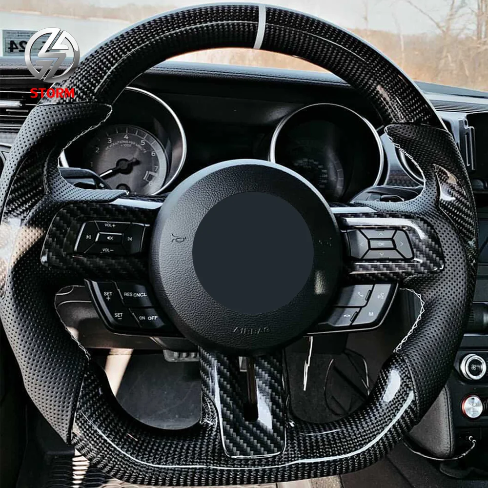 Car Interior Accessories  Carbon Fiber Car Interior Steering Wheel Trims (3pcs) For Mustang 2015