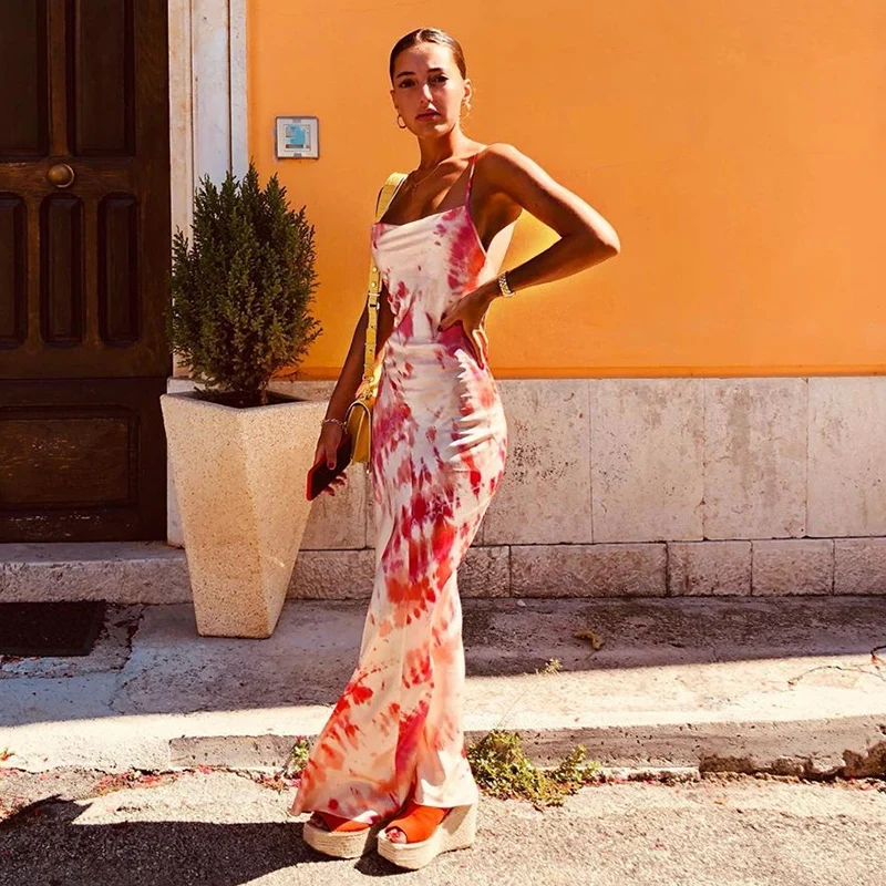 2022 spring new product colorful suspender dress  summer women bodycon long midi dress