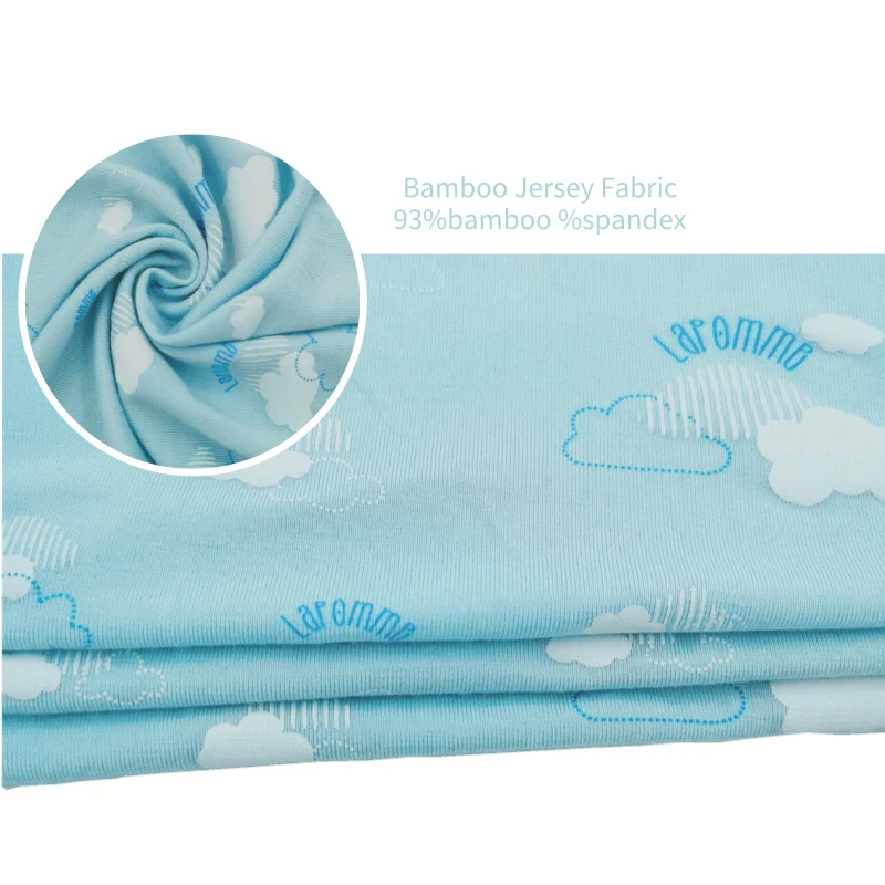 Зеленая натуральная дышащая Бамбуковая ткань, трикотажная ткань 180 г/м2 с мультяшным принтом для рубашек