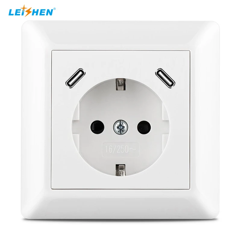 Schuko Socket with 2 USB type c system 55 Complete Set USB Charger  Connection Protection Easy Installation PD 20w