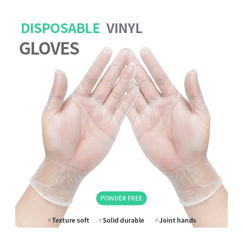 Guantes de Plastic vinilo desechables sin polvo duraderos y удобный para el trabajo o la limpieza