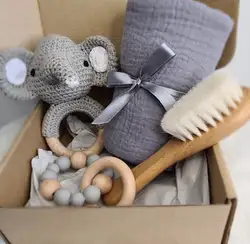 Newborn Baby Wood Silicone Shower amazon hot Gift Set Baby Bathing Teether Gift Toy Set  baby toy set