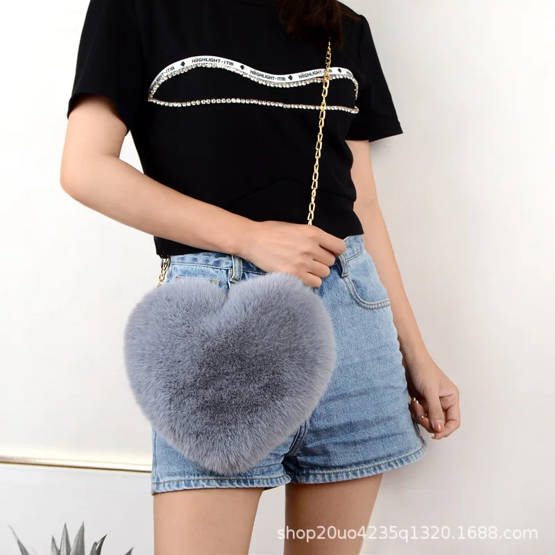 2024 Fashion Heart Bag Women Handbag Diagonal Love Ladies Purse Girl Fur Bag Mini Bags
