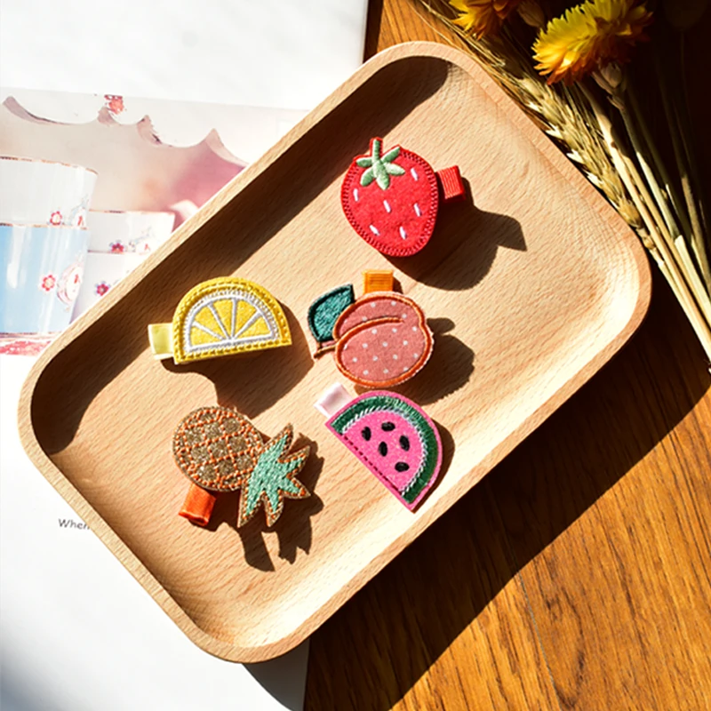 
61126 Cute Baby Girls Embroidery Fruit Hairgrips Fully Lined Alligator Hair Clip Accessories Decoration Covered Hairpin Cheap 
