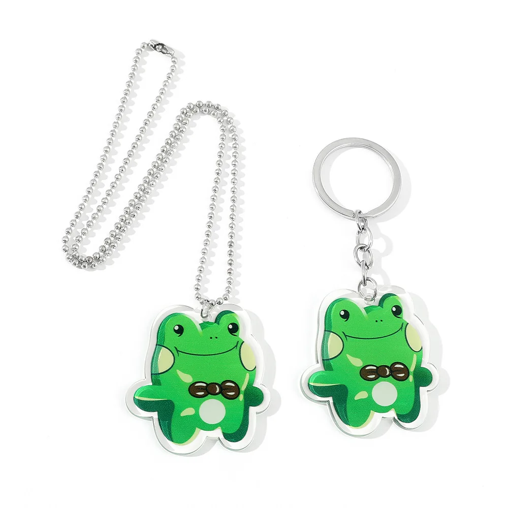 Creative Cute 2 Styles Green Animal Keychain Pendant Cartoon Frogs Necklace Frog Keychain for Gift