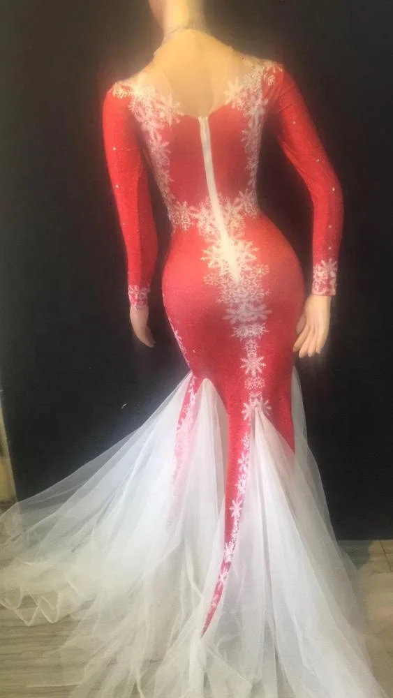 Christmas dress Rhinestones Body con Evening Party Dress Birthday Celebrate Costume Show Performance Dress