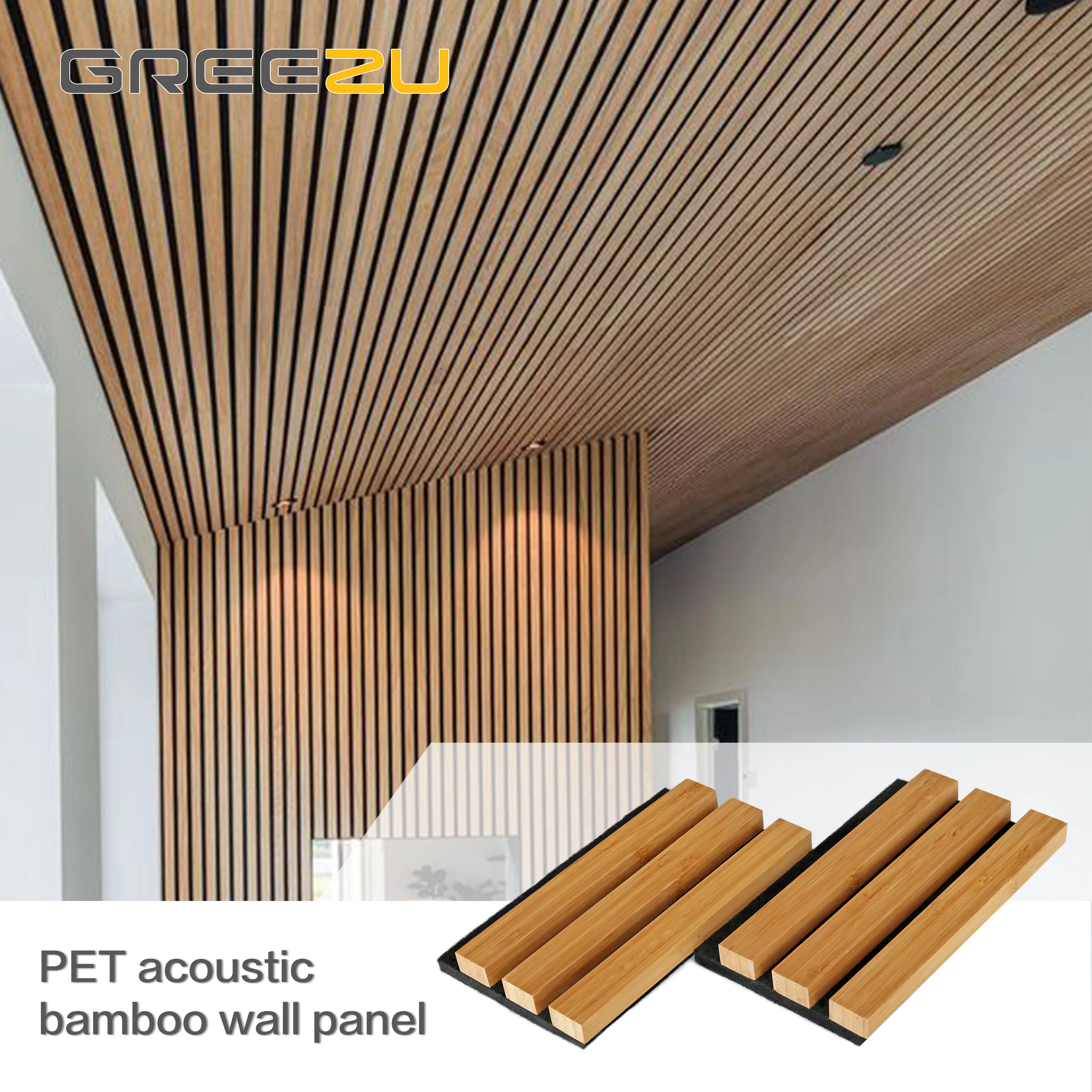 PET acoustic bamboo slats  wall panels wall panel Sound absorption polyester felt acoustic bamboo wall panels