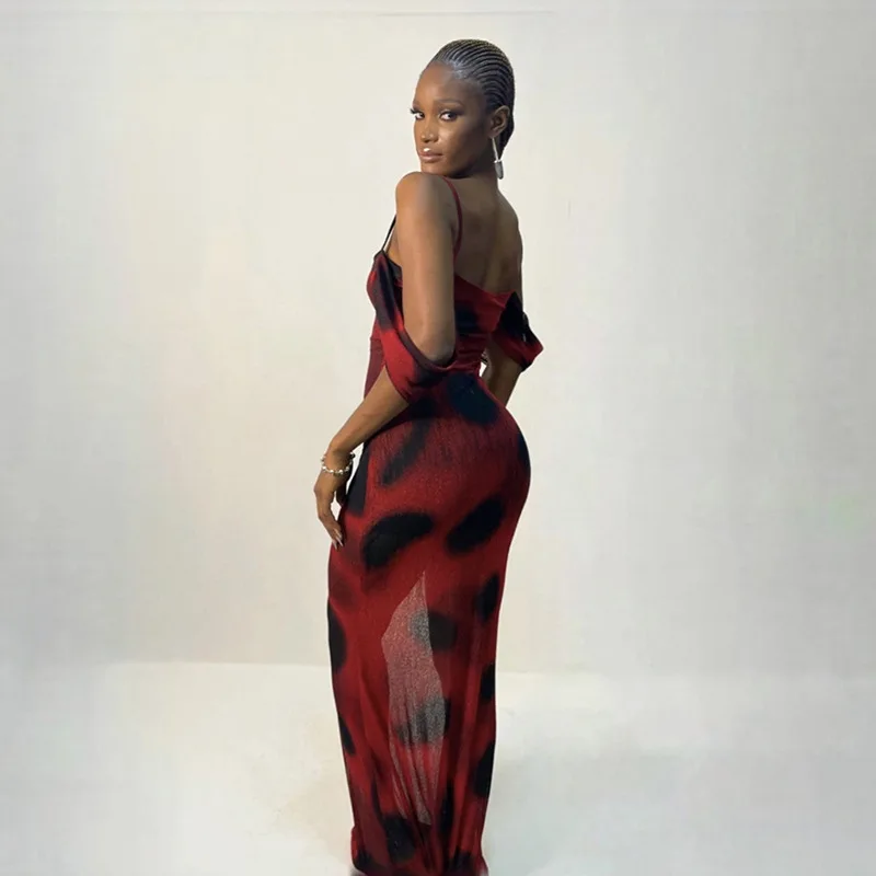 J&H Tie Dye Print Mesh See Throught Sleeveless Casual Dresses New Spring Summer Party Wholesale Y2K Vacation Women Clothing