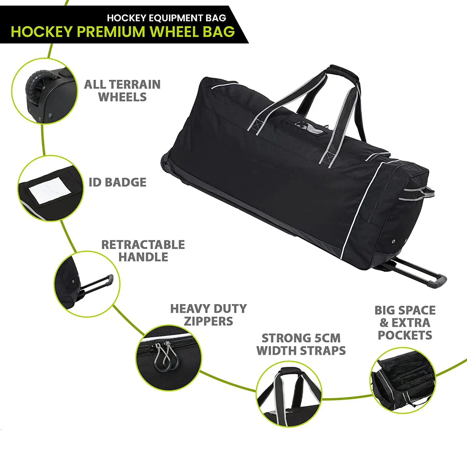 Custom Polyester Ice Hockey Bag With Wheels Heavy Duty Hockey Equipment Lacrosse Gear Sport Bags Roller Field Hockey Stick Bag