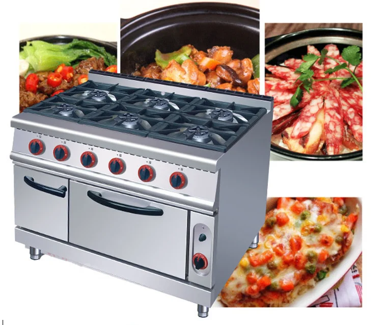 Free Standing Heavy Duty Kitchen Gas Range 6 Burner Gas Cooking Range With Oven