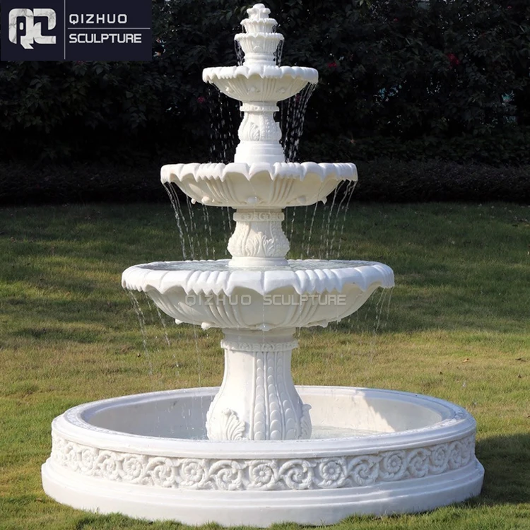 Customized Simple Design Garden Outdoor Decor White Natural Stone 3 Tier Marble Water Fountain