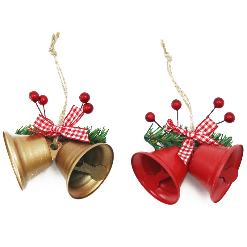 (2 Pcs/pack)8cm Metal Bell Berry Leaves Bow Horn Christmas New Year Decoration  Props Ornaments Clocks Gifts DIY Production