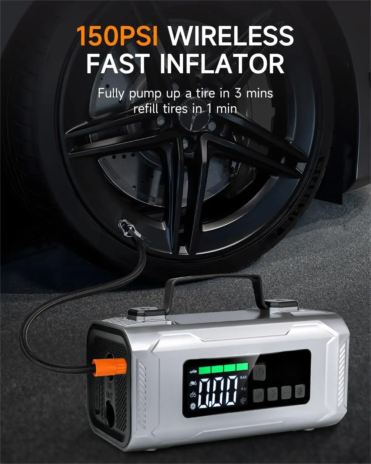 HF04 new model jump starter inflatable portable 6 in 1 compressors 12v AC/DC air compressor car inflator with highlight LED