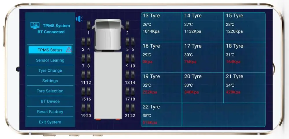tpms 6 external wheel external otr truck IOS Android smart mobile phone tpms for truck trailer tractor bus mining