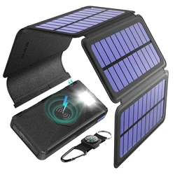 portable solar generator rugged case 16000mAh QI Wireless charger Solar power bank for hiking backpacker