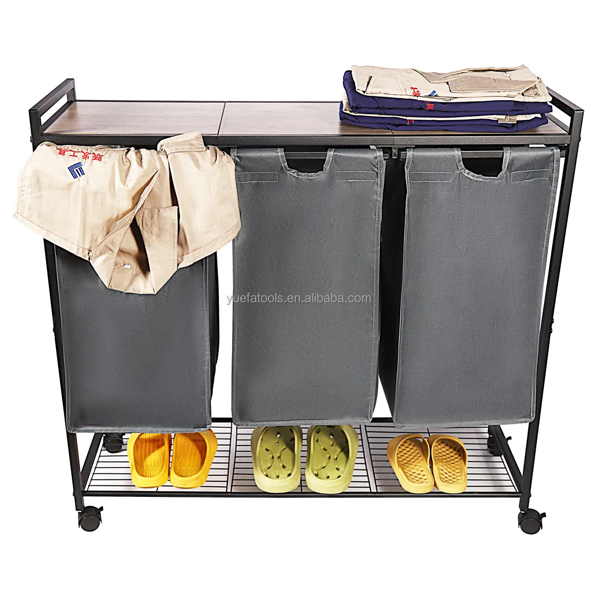 Factory Triple Laundry Basket With Removable Bag Laundry Hampers With Shelf Laundry Basket 3 Compartments