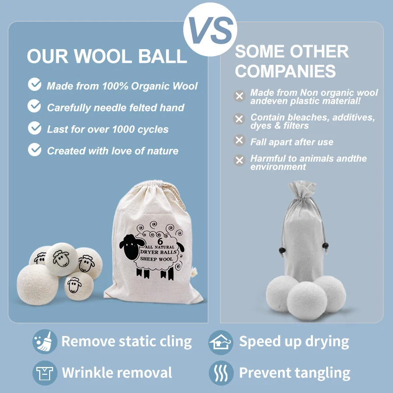 Hot Sale Wholesale Eco Friendly Laundry Wool Dryer Balls with Cotton Bag Household Washing Laundry Wool Dryer Balls For Laundry