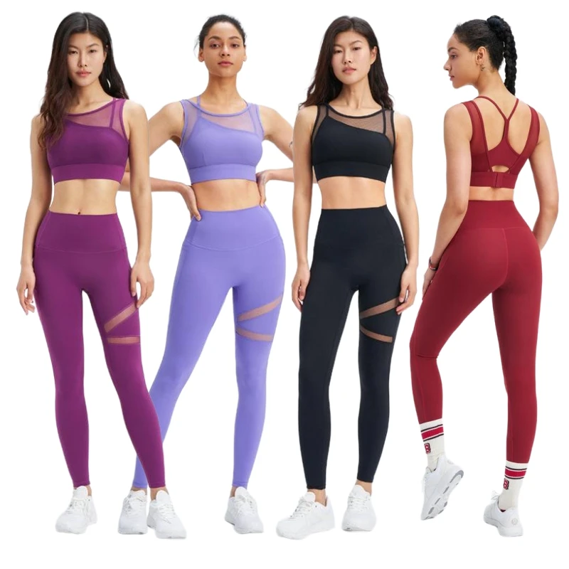 Aoyema Yoga Sets Two Piece Yoga Sets Crop Top Bra Leggings Workout Outfit Athletic Gym Wear Fitness Set Activewear