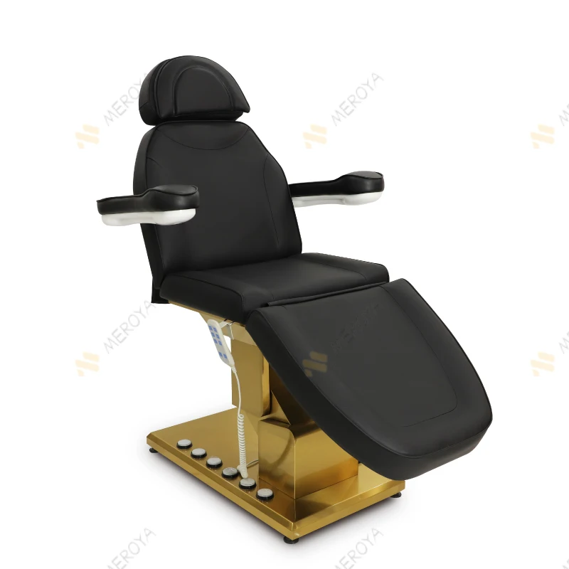 Modern black gold base beauty salon massage table bed 3 motor electric foot control therapy facial spa bed for sales