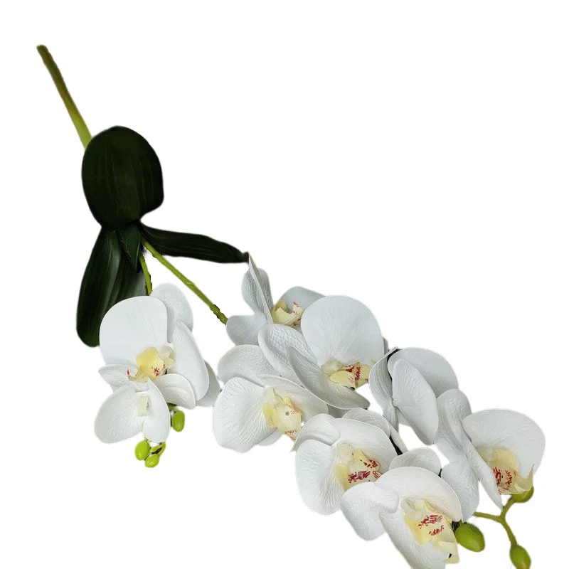 Decorative Floral 3D Printing 9 Heads Artificial Flower Phalaenopsis Orchids Stem With Leaves