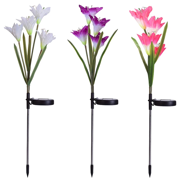 
3pack/set 12 Lily Flower Flowers Solar Panel Lights Garden Lights Solar Powered Outdoor LED Solar Light for Decorative 