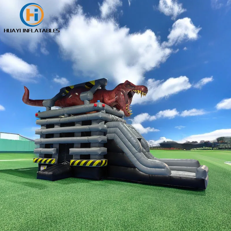 Commercial Inflatable Bounce House with Long Slide & Dinosaur PVC Tarpaulin Unisex Outdoors Inflatable Castle