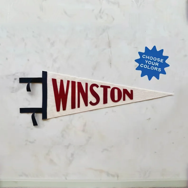 WINSTON PENNANT - Custom Name Wool Felt Pennant Flag - Vintage Style Personalized Felt Pennants and Banners