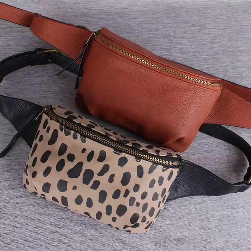 Fashion Retro Ladies Chest Bags Customized Logo PU Leather Women Waist Bags Unisex Stylish Leopard PU Leather Fanny Pack